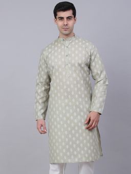 Jompers - Men Gold Cotton Blend Floral Straight Kurta