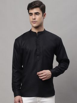 Jompers - Men Black Cotton Solid Straight Kurta