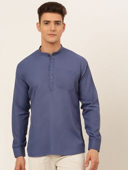Jompers - Men Blue Cotton Solid Straight Kurta
