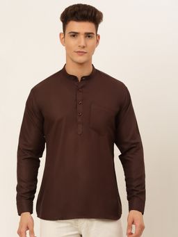 Jompers - Men Brown Cotton Solid Straight Kurta