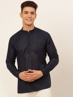 Jompers - Men Navy Blue Cotton Solid Straight Kurta