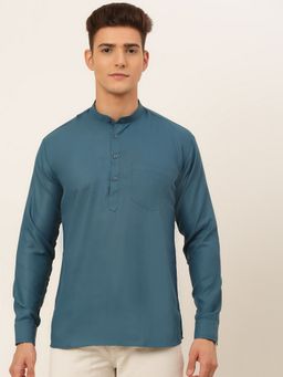 Jompers - Men Teal Cotton Solid Straight Kurta