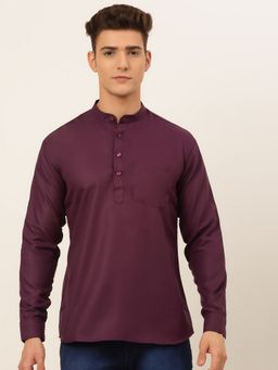 Jompers - Men Wine Cotton Solid Straight Kurta