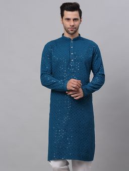 Jompers - Men Gold Cotton Embroidered Straight Kurta