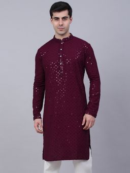 Jompers - Men Purple Cotton Embroidered Straight Kurta