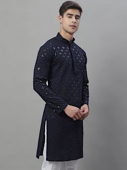 Jompers - Men Blue Viscose Rayon Embroidered Straight Kurta