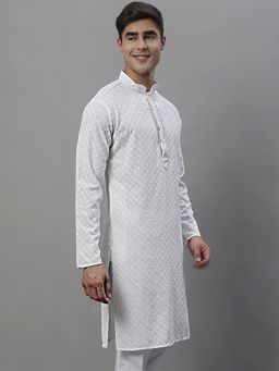 Jompers - Men White Viscose Rayon Embroidered Straight Kurta