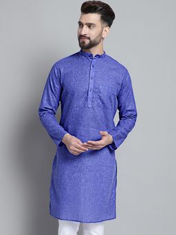 Jompers - Men Blue Cotton Textured Straight Kurta