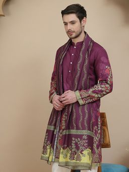 Jompers - Men Multi-Color Floral Printed Cotton Blend Kurta with Dupatta