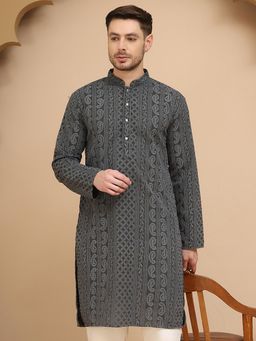 Jompers - Men Grey Embroidered Kurta