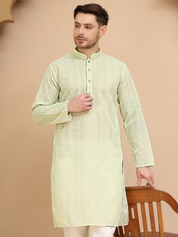 Jompers - Men Green Embroidered Kurta