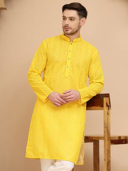 Jompers - Men Yellow Embroidered Kurta