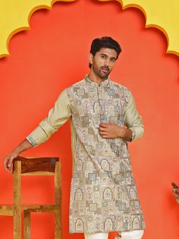 Jompers - Men Green Embroidered Straight Kurta