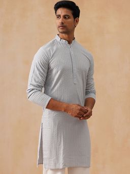 Jompers - Men Grey Embroidered and Sequence Rayon Kurta