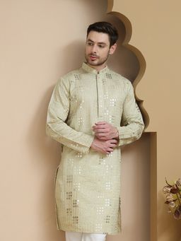 Jompers - Men Green Embroidered and Sequins Kurta