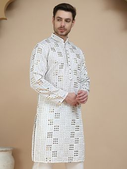 Jompers - Men White Embroidered and Sequins Kurta