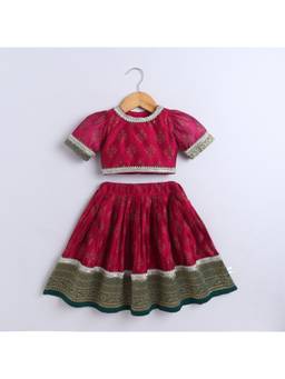 Many Frocks - Short Sleeves Lace Embellished Full Length Girl Ethnic Lehenga Choli
