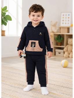 Bumzee - Navy Boys Full Sleeves Winter Hoodie With Pant