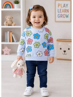 Bumzee - Girls Sky Blue Full Sleeves Round Neck Sweatshirt
