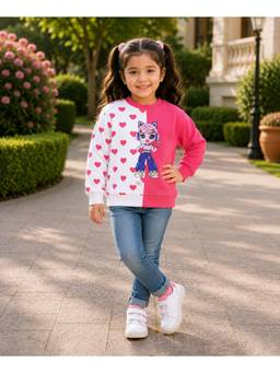 Bumzee - Girls Pink Full Sleeves Round Neck Sweatshirt