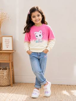 Bumzee - Girls Pink Full Sleeves Round Neck Sweatshirt
