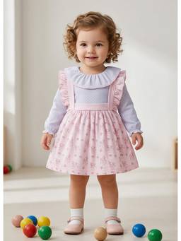 Bumzee - Pink Girls Full Sleeves Cotton Frock / Dress
