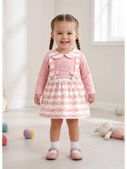 Bumzee - Peach Girls Full Sleeves Cotton Frock / Dress