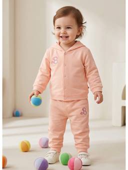 Bumzee - Peach Girls Full Sleeves Cotton Hoodie With Pant