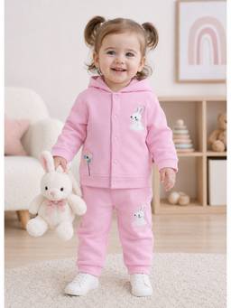Bumzee - Pink Girls Full Sleeves Cotton Hoodie With Pant