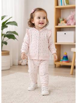 Bumzee - Peach Girls Full Sleeves Cotton Hoodie With Pant