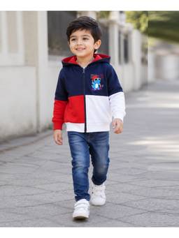 Bumzee - Multi Boys Full Sleeves Hooded Zipper Sweatshirt