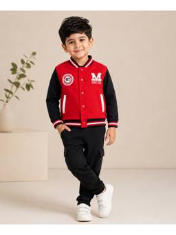 Bumzee - Red Boys Full Sleeves Zipper Varsity Jacket