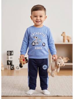 Bumzee - Blue And Navy Boys Full Sleeves Cotton T-Shirt And Joggers