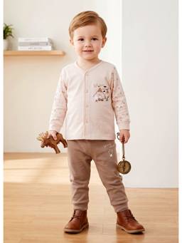 Bumzee - Peach And Brown Baby Boys Full Sleeves Jabla And Pajama