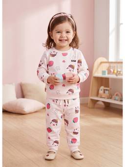 Bumzee - Beige Girls Full Sleeves Cotton T-Shirt And Joggers