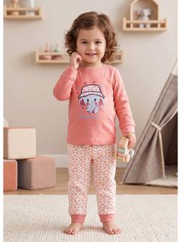 Bumzee - Peach And White Girls Full Sleeves Cotton T-Shirt And Joggers
