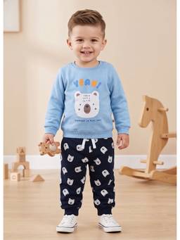 Bumzee - Sky Blue And Navy Boys Full Sleeves Cotton Sweatshirt And Joggers