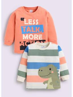 Bumzee - Peach And Beige Boys Full Sleeves Cotton T-Shirt (Pack Of 2)