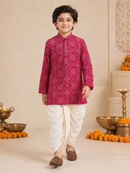 Vastramay - Falsa Rayon Bandhni Thigh Length Kurta And Dhoti