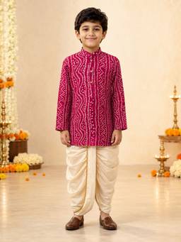 Vastramay - Falsa Rayon Bandhni Thigh Length Kurta And Dhoti