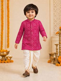 Vastramay - Falsa Rayon Bandhni Thigh Length Kurta And Dhoti