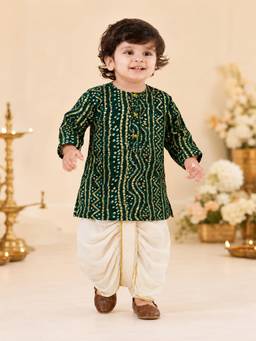 Vastramay - Green Rayon Bandhni Thigh Length Kurta And Dhoti
