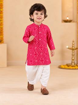 Vastramay - Red Cotton Bandhni Thigh Length Kurta And Dhoti