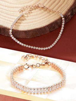Zaveri Pearls - Set of 2 Rose Gold Cubic Zirconia Contemporary Tennis Bracelets-ZPFK13431