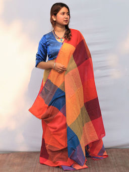 Chidiyaa - Satrangi Rainbow Razzle Hand-dyed Handwoven Cotton Saree with Unstitched