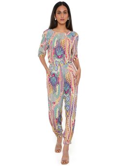 PS Pret by Payal Singhal - Lime African Print Cotton Wrinkle Top and Jogger Pants (Set of 2)