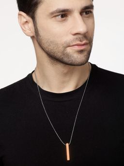 NVR - Men Copper- Silver Plated Geometric Pendent with Chain Necklace