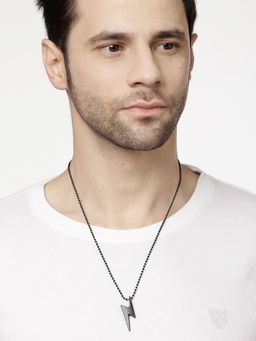 NVR - Men Black- Silver Plated Flash Pendent with Chain Necklace