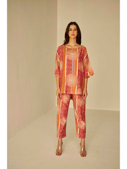 BETRUE - Boat Neck Bukhara Printed Top And Pants Set (Set of 2)