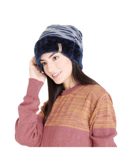 Bharatasya - Ripped Blue Fabric Fur Beanie